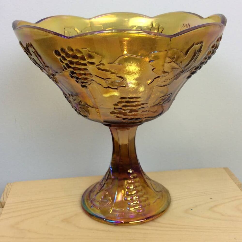 Carnival Glass Iridescent Amber Large Pedestal